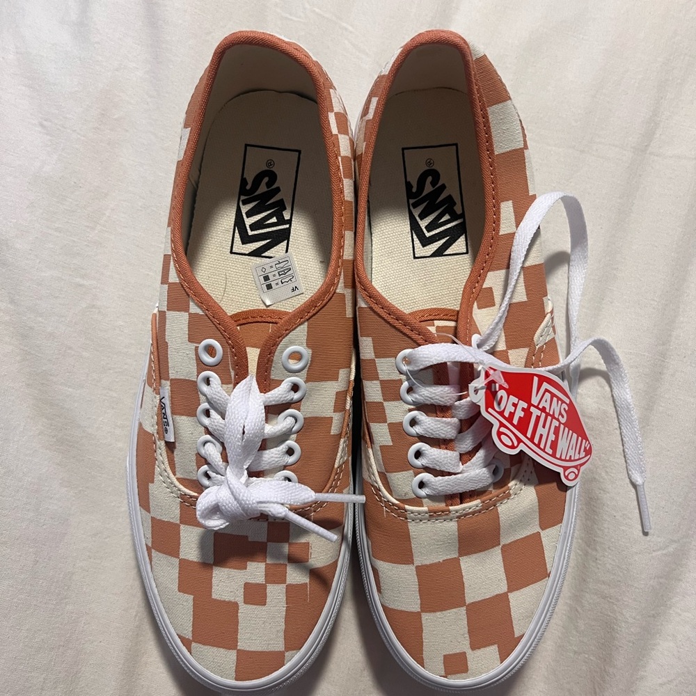 Vans Pixel Checkerboard Sneakers in Orange and White